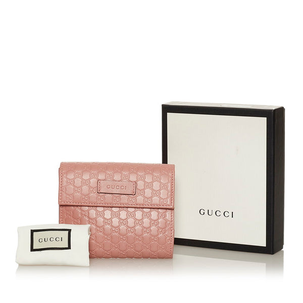 グッチ マイクロGG シマ 三つ折り財布 464916 ピンク レザー レディース GUCCI 【中古】