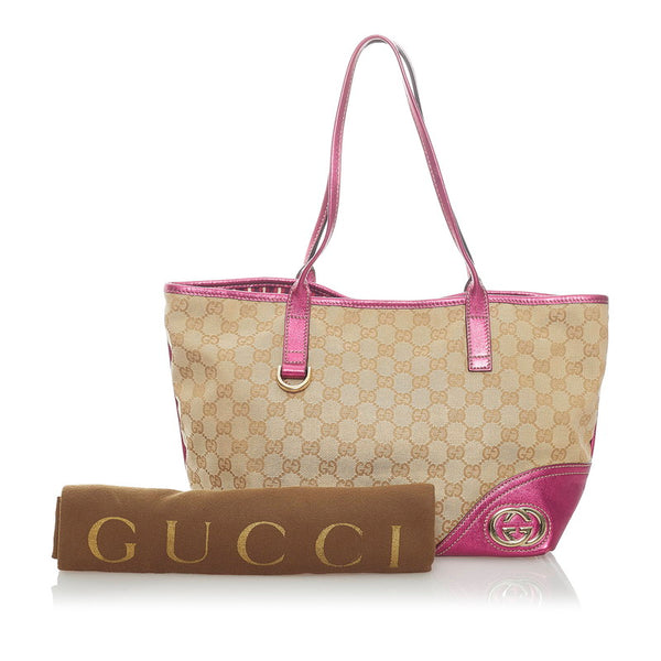 グッチ GGキャンバス インターロッキングG トートバッグ 169946 ベージュ ピンク キャンバス レザー レディース GUCCI 【中古】