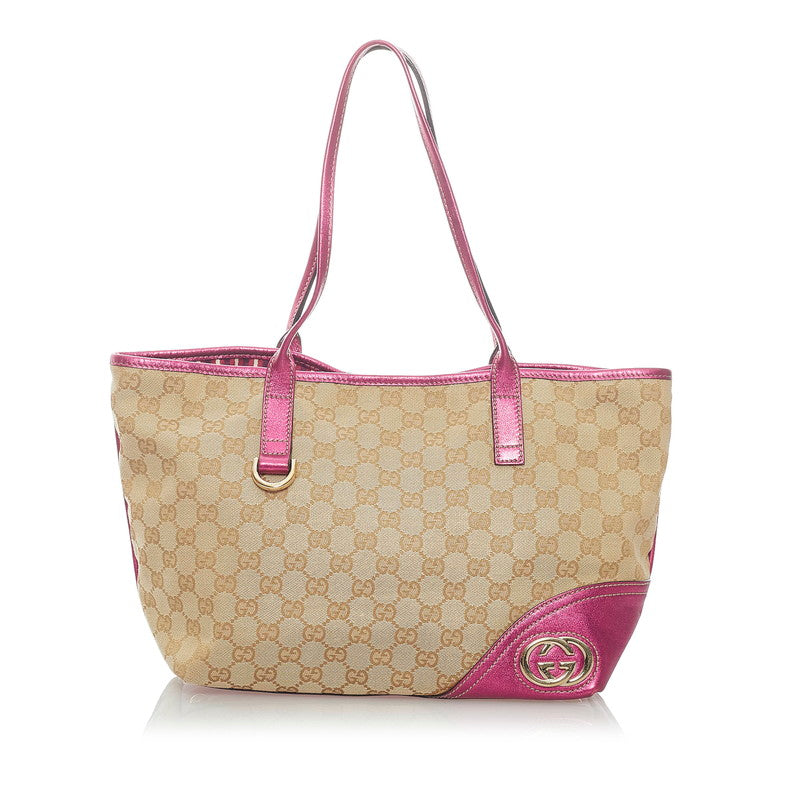 グッチ GGキャンバス インターロッキングG トートバッグ 169946 ベージュ ピンク キャンバス レザー レディース GUCCI 【中古】