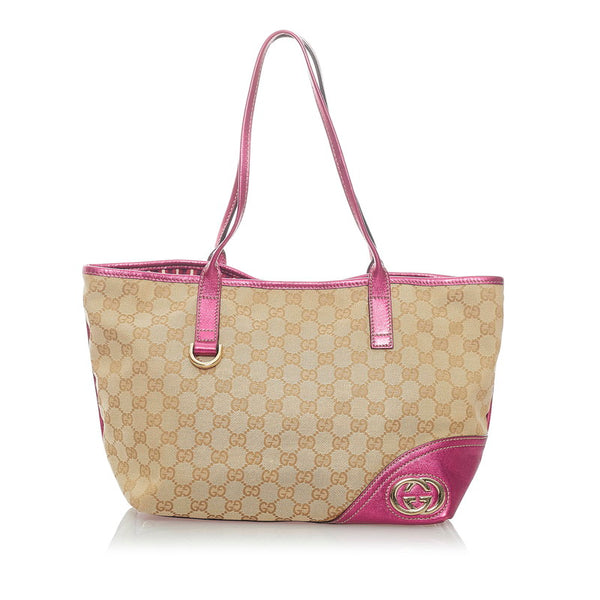 グッチ GGキャンバス インターロッキングG トートバッグ 169946 ベージュ ピンク キャンバス レザー レディース GUCCI 【中古】