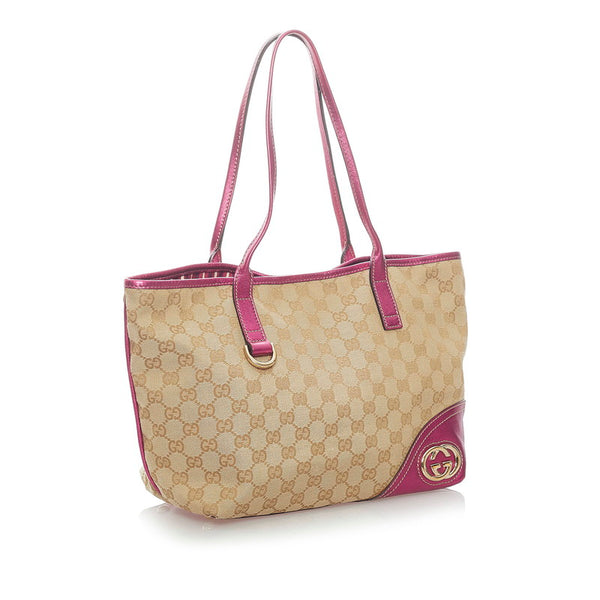 グッチ GGキャンバス インターロッキングG トートバッグ 169946 ベージュ ピンク キャンバス レザー レディース GUCCI 【中古】