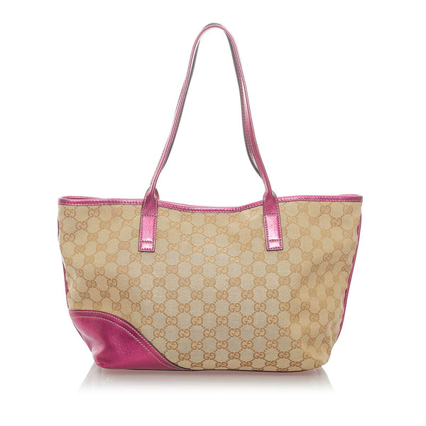 グッチ GGキャンバス インターロッキングG トートバッグ 169946 ベージュ ピンク キャンバス レザー レディース GUCCI 【中古】