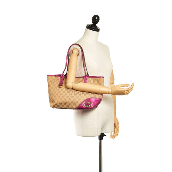 グッチ GGキャンバス インターロッキングG トートバッグ 169946 ベージュ ピンク キャンバス レザー レディース GUCCI 【中古】