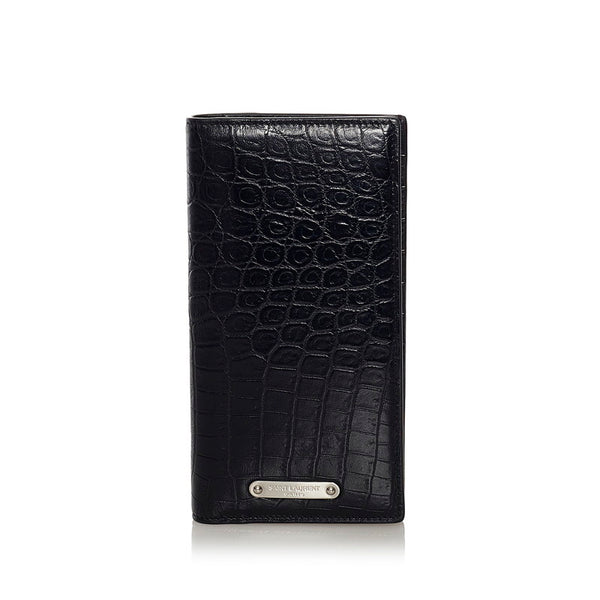 サンローラン クロコ型押し 長財布 ブラック レザー メンズ SAINT LAURENT 【中古】