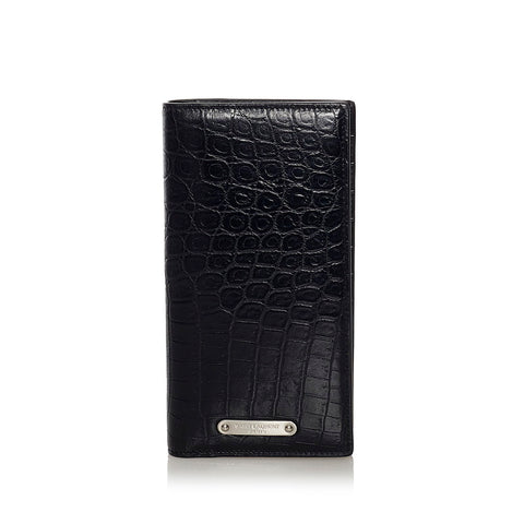 サンローラン クロコ型押し 長財布 ブラック レザー メンズ SAINT LAURENT 【中古】