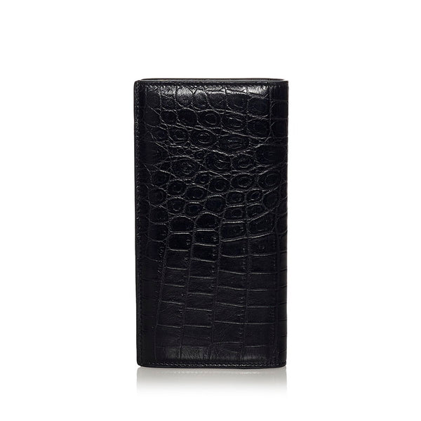 サンローラン クロコ型押し 長財布 ブラック レザー メンズ SAINT LAURENT 【中古】