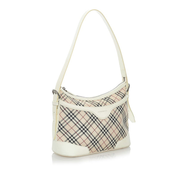 バーバリー ノバチェック ショルダーバッグ ホワイト ベージュ キャンバス レザー レディース BURBERRY 【中古】