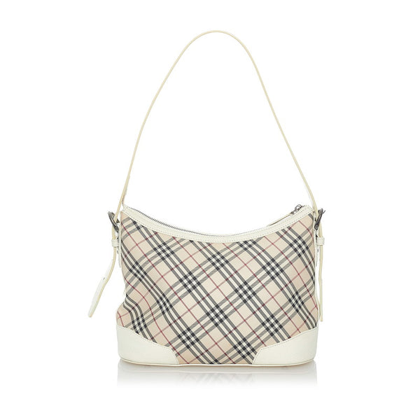 バーバリー ノバチェック ショルダーバッグ ホワイト ベージュ キャンバス レザー レディース BURBERRY 【中古】