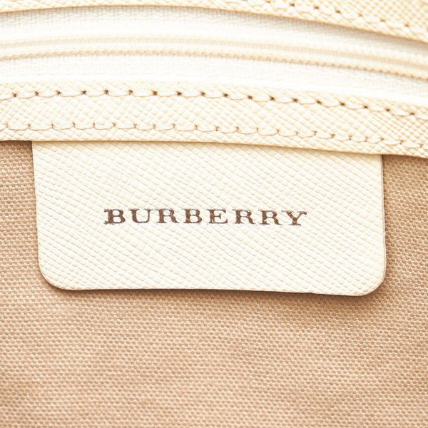バーバリー ノバチェック ショルダーバッグ ホワイト ベージュ キャンバス レザー レディース BURBERRY 【中古】