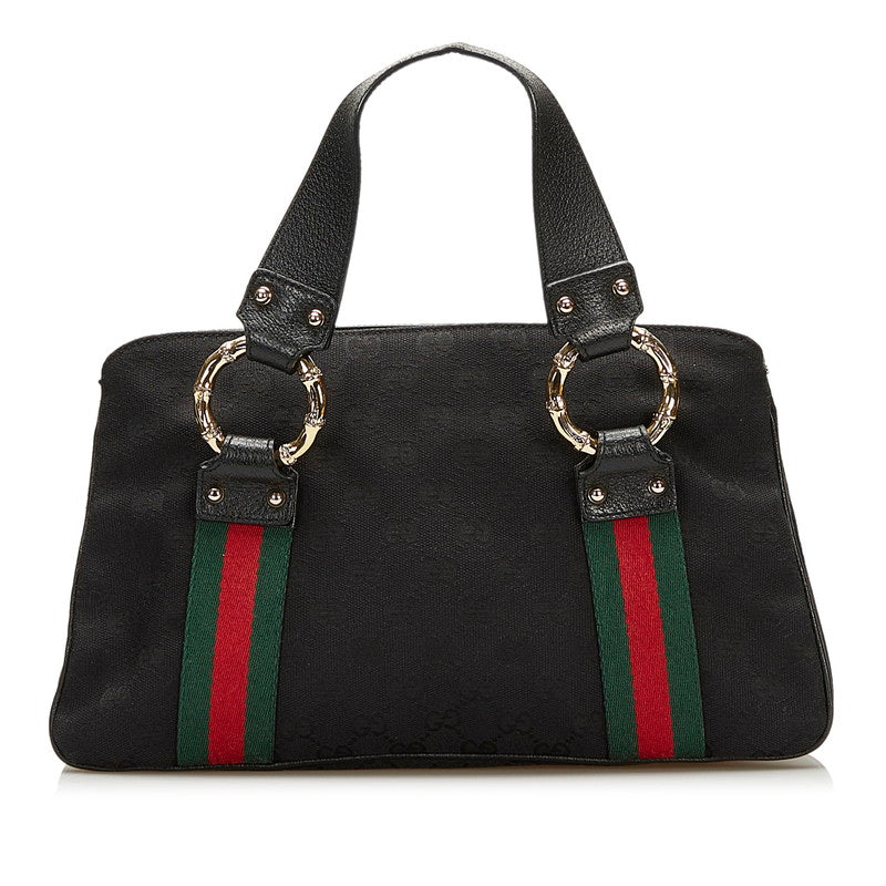 グッチ GGキャンバス シェリーライン メタルバンブー ハンドバッグ 131324 ブラック キャンバス レザー レディース GUCCI 【中古】