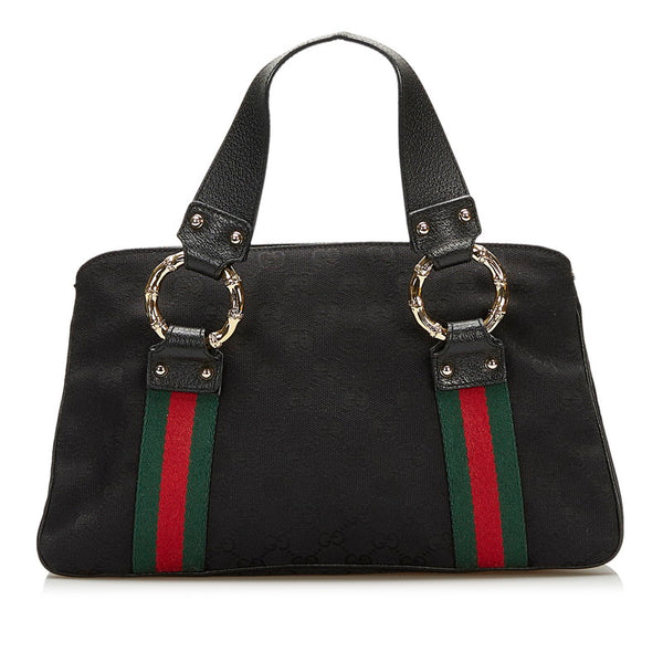 グッチ GGキャンバス シェリーライン メタルバンブー ハンドバッグ 131324 ブラック キャンバス レザー レディース GUCCI 【中古】