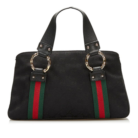 グッチ GGキャンバス シェリーライン メタルバンブー ハンドバッグ 131324 ブラック キャンバス レザー レディース GUCCI 【中古】