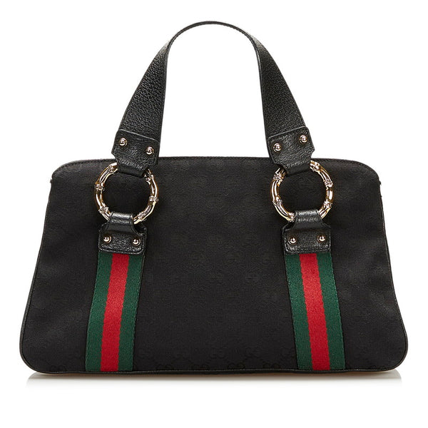 グッチ GGキャンバス シェリーライン メタルバンブー ハンドバッグ 131324 ブラック キャンバス レザー レディース GUCCI 【中古】