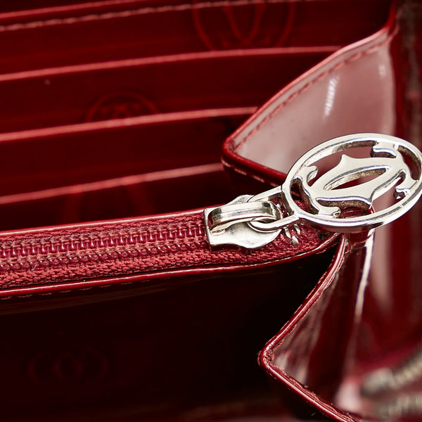 カルティエ ハッピーバースデー ラウンドファスナー 長財布 ボルドー エナメル レディース CARTIER 【中古】