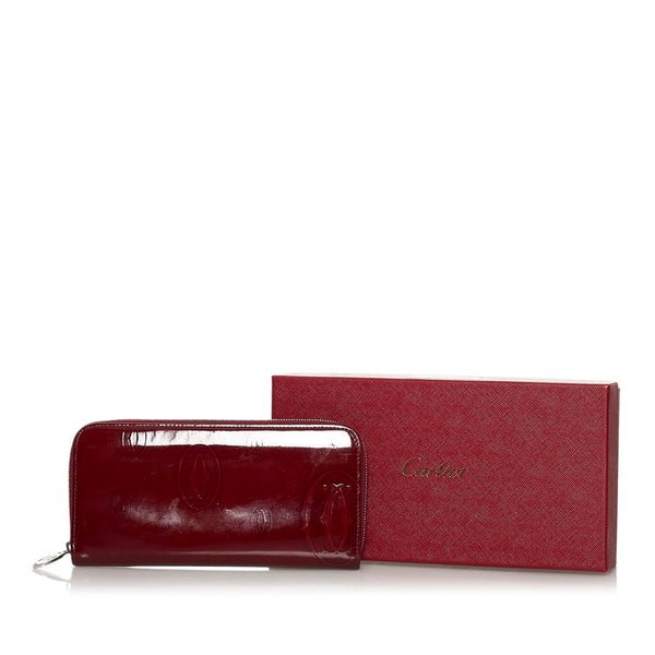 カルティエ ハッピーバースデー ラウンドファスナー 長財布 ボルドー エナメル レディース CARTIER 【中古】
