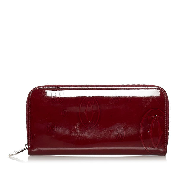 カルティエ ハッピーバースデー ラウンドファスナー 長財布 ボルドー エナメル レディース CARTIER 【中古】
