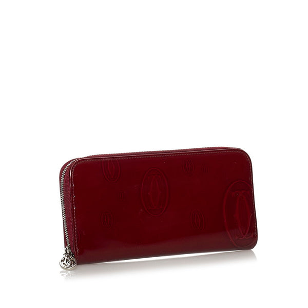 カルティエ ハッピーバースデー ラウンドファスナー 長財布 ボルドー エナメル レディース CARTIER 【中古】