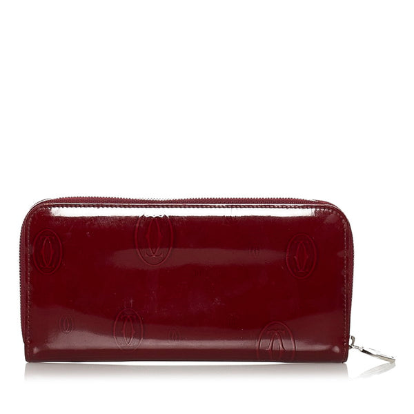 カルティエ ハッピーバースデー ラウンドファスナー 長財布 ボルドー エナメル レディース CARTIER 【中古】