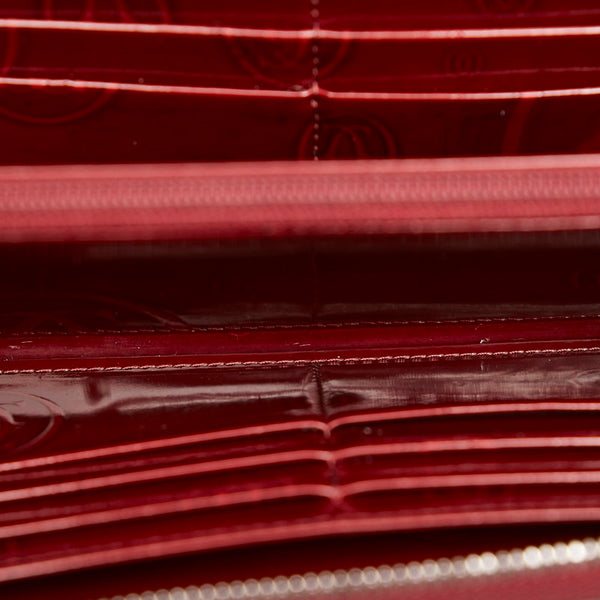 カルティエ ハッピーバースデー ラウンドファスナー 長財布 ボルドー エナメル レディース CARTIER 【中古】