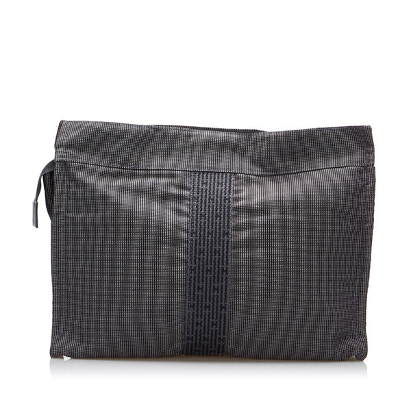 エルメス エールライン ポーチMM クラッチバッグ セカンドバッグ グレー キャンバス レディース HERMES 【中古】