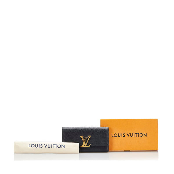 ルイ ヴィトン ポルトフォイユ カプシーヌ 長財布 N90129 ノワール ブラック レザー パイソン メンズ LOUIS VUITTON 【中古】