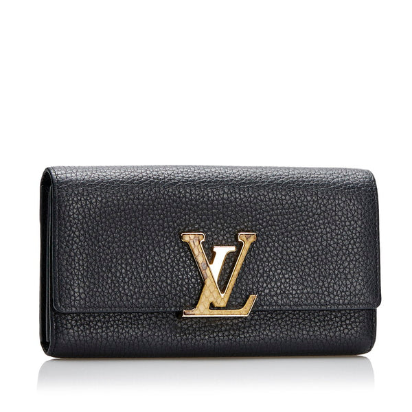 ルイ ヴィトン ポルトフォイユ カプシーヌ 長財布 N90129 ノワール ブラック レザー パイソン メンズ LOUIS VUITTON 【中古】