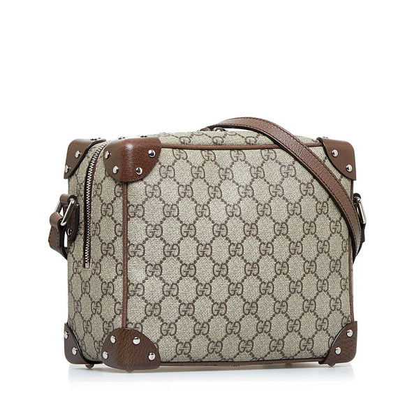 グッチ GGスプリーム 斜め掛け ショルダーバッグ 626363 ベージュ ブラウン PVC レザー レディース GUCCI 【中古】