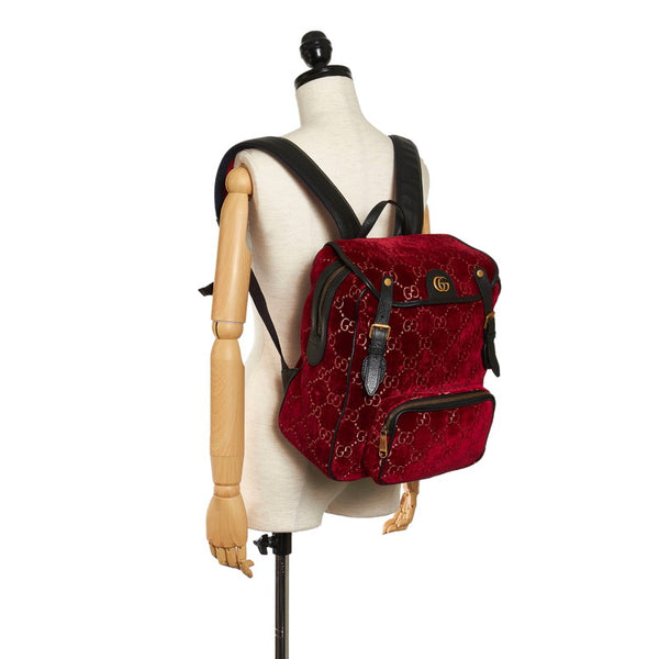 グッチ GGベルベット リュック バックパック 574942 レッド ブラック ベロア レザー メンズ GUCCI 【中古】