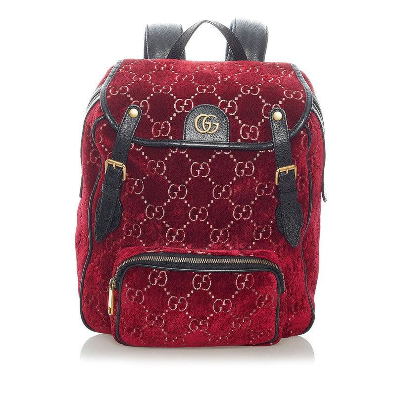 グッチ GGベルベット リュック バックパック 574942 レッド ブラック ベロア レザー メンズ GUCCI 【中古】