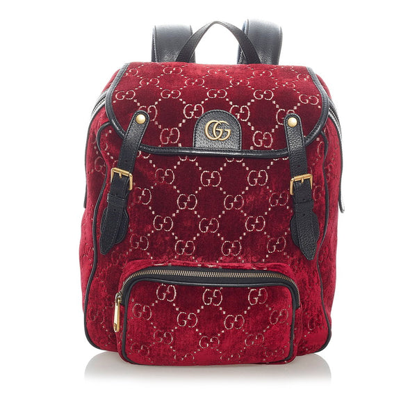 グッチ GGベルベット リュック バックパック 574942 レッド ブラック ベロア レザー メンズ GUCCI 【中古】