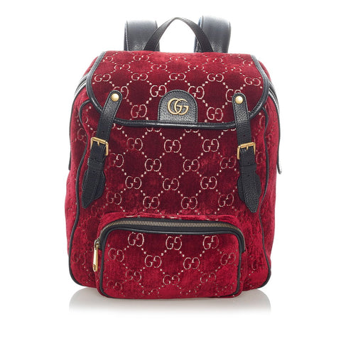 グッチ GGベルベット リュック バックパック 574942 レッド ブラック ベロア レザー メンズ GUCCI 【中古】