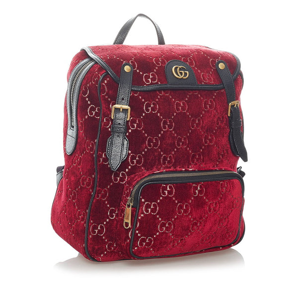 グッチ GGベルベット リュック バックパック 574942 レッド ブラック ベロア レザー メンズ GUCCI 【中古】