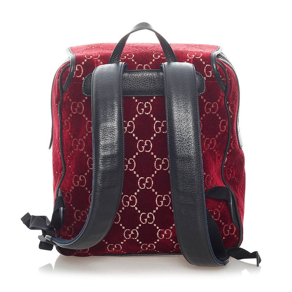 グッチ GGベルベット リュック バックパック 574942 レッド ブラック ベロア レザー メンズ GUCCI 【中古】