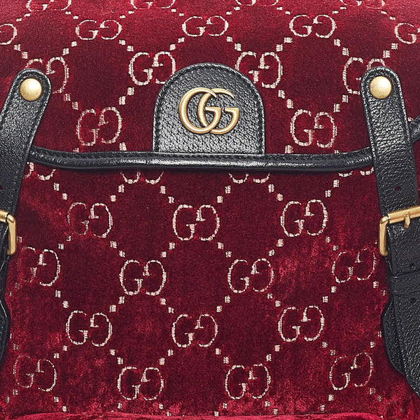 グッチ GGベルベット リュック バックパック 574942 レッド ブラック ベロア レザー メンズ GUCCI 【中古】