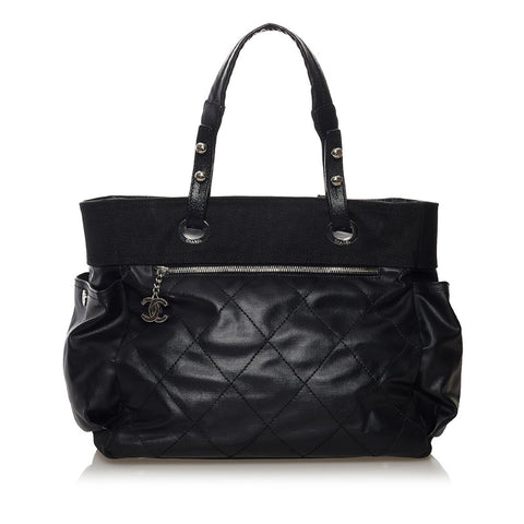 シャネル パリビアリッツ GM ココマーク トートバッグ ブラック レザー キャンバス レディース CHANEL 【中古】