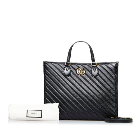 グッチ GGマーモント ハンドバッグ ショルダーバッグ 2WAY 627332 ブラック ゴールド レザー レディース GUCCI 【中古】