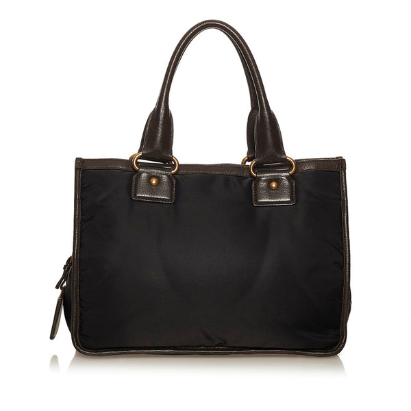 プラダ ロゴジャガード ブラック ブラウン ナイロン レザー ハンドバッグ レディース PRADA 【中古】