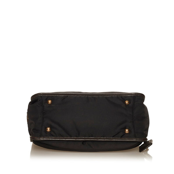 プラダ ロゴジャガード ブラック ブラウン ナイロン レザー ハンドバッグ レディース PRADA 【中古】