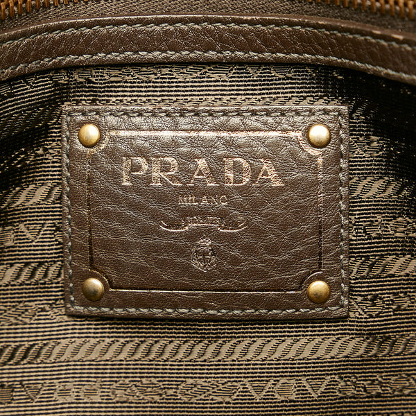 プラダ ロゴジャガード ブラック ブラウン ナイロン レザー ハンドバッグ レディース PRADA 【中古】