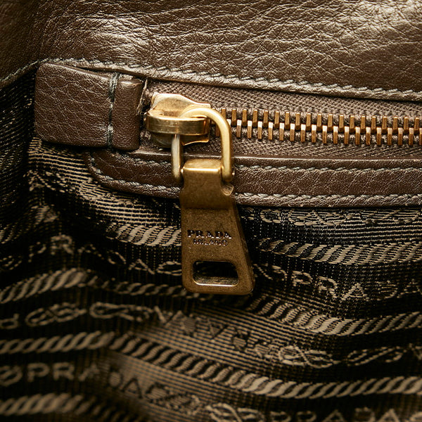 プラダ ロゴジャガード ブラック ブラウン ナイロン レザー ハンドバッグ レディース PRADA 【中古】