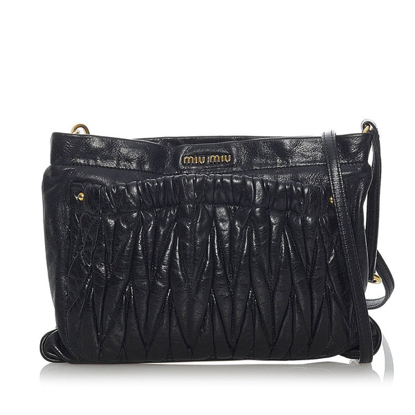 ミュウミュウ マテラッセ  ブラック ゴールド レザー 斜めがけ ショルダー レディース MIUMIU 【中古】