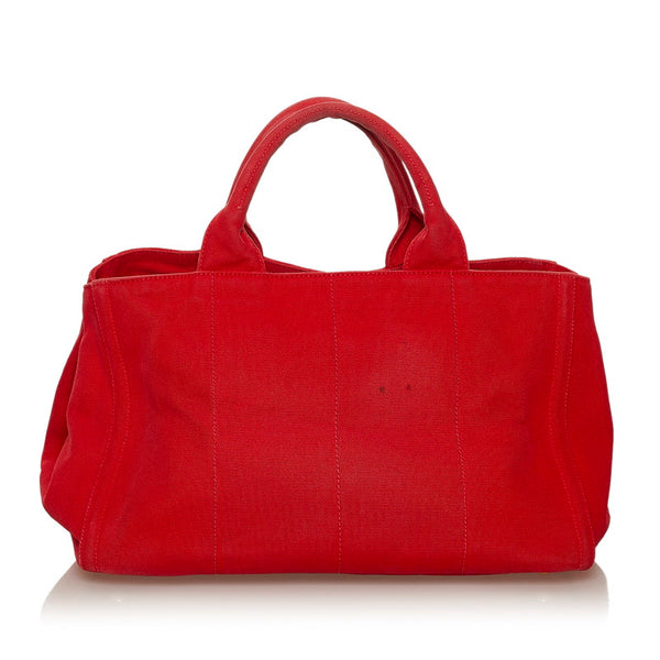 プラダ カナパ　 ビジュー レッド キャンバス ハンドバッグ ショルダーバッグ 2WAY レディース PRADA 【中古】