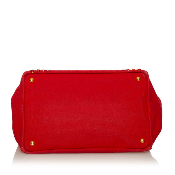 プラダ カナパ　 ビジュー レッド キャンバス ハンドバッグ ショルダーバッグ 2WAY レディース PRADA 【中古】