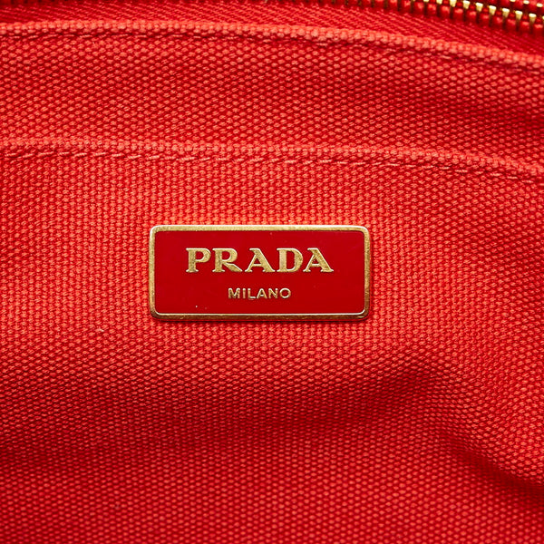 プラダ カナパ　 ビジュー レッド キャンバス ハンドバッグ ショルダーバッグ 2WAY レディース PRADA 【中古】