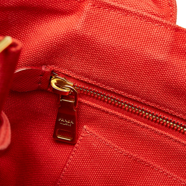プラダ カナパ　 ビジュー レッド キャンバス ハンドバッグ ショルダーバッグ 2WAY レディース PRADA 【中古】