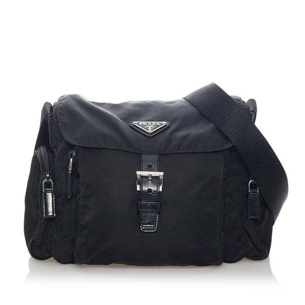 プラダ 斜め掛け ショルダーバッグ ブラック ナイロン レザー レディース PRADA 【中古】