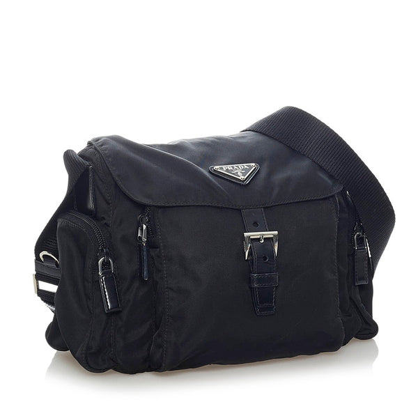 プラダ 斜め掛け ショルダーバッグ ブラック ナイロン レザー レディース PRADA 【中古】