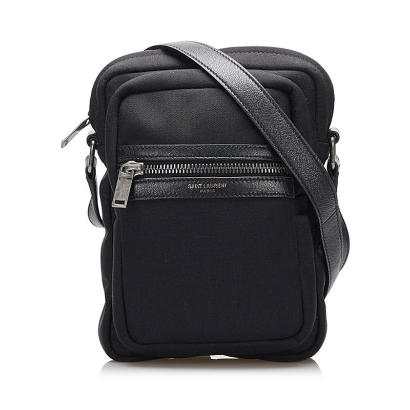サンローラン 斜め掛け ショルダーバッグ  ブラック キャンバス レザー メンズ SAINT LAURENT 【中古】
