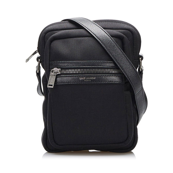 サンローラン 斜め掛け ショルダーバッグ  ブラック キャンバス レザー メンズ SAINT LAURENT 【中古】