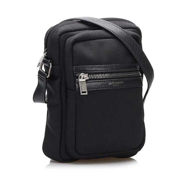 サンローラン 斜め掛け ショルダーバッグ  ブラック キャンバス レザー メンズ SAINT LAURENT 【中古】